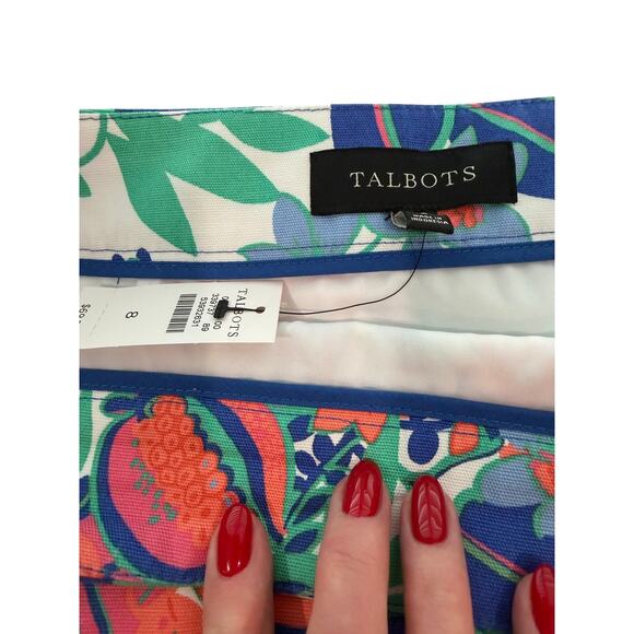 Talbots Tropical Print A‑Line Skirt White Pink Blue Green NWT Women’s 8 - Picture 6 of 7